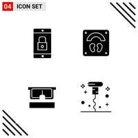 Pixel perfektes Set aus 4 soliden Symbolen Glyphen-Icon-Set für die Gestaltung von Websites und die Schnittstelle für mobile Anwendungen vektor