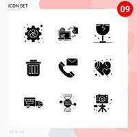 modern uppsättning av 9 fast glyfer pictograph av behållare bin varning korg frakt redigerbar vektor design element