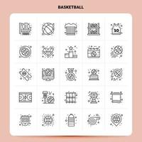 Umriss 25 Basketball Icon Set Vektor Linienstil Design schwarze Icons Set lineare Piktogramm Pack Web und mobile Geschäftsideen Design Vektor Illustration