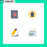 Stock Vector Icon Pack mit 4 Zeilen Zeichen und Symbolen für Buch Bleistift Wissenschaft Masjid Malerei editierbare Vektordesign-Elemente