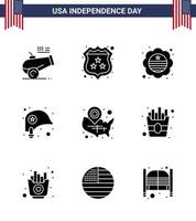 9 USA fast glyf packa av oberoende dag tecken och symboler av stater stjärna Land skydd huvud redigerbar USA dag vektor design element
