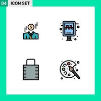 Stock Vector Icon Pack mit 4 Zeilen Zeichen und Symbolen für Geschäftsmann Lock Pad Money Station Security editierbare Vektordesign-Elemente