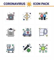 9 gefüllte Linien flache Farbe Coronavirus covid19 Icon Pack wie medizinische Krankenwagen-Coronavirus-Listen-Checkliste Virus-Coronavirus 2019nov-Krankheitsvektor-Designelemente vektor