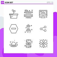 Satz von 9 Symbolen im Linienstil kreative Gliederungssymbole für Website-Design und mobile Apps einfaches Liniensymbolzeichen isoliert auf weißem Hintergrund 9 Symbole vektor