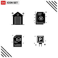 Pixel perfektes Set aus 4 soliden Symbolen Glyphen-Icon-Set für die Gestaltung von Websites und die Schnittstelle für mobile Anwendungen vektor