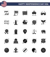 uppsättning av 25 USA dag ikoner amerikan symboler oberoende dag tecken för glasögon Semester USA fest grilla redigerbar USA dag vektor design element