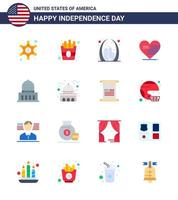16 Usa-Flachpaket von Zeichen und Symbolen des Unabhängigkeitstags der Stadtflagge, die amerikanisches Herz aufbaut, editierbare Usa-Tag-Vektordesign-Elemente vektor