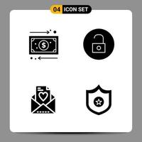 4 schwarze Icon-Pack-Glyphen-Symbole Zeichen für ansprechende Designs auf weißem Hintergrund 4 Icons gesetzt vektor