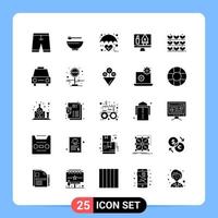 25 solide schwarze Symbolpaket-Glyphensymbole für mobile Apps isoliert auf weißem Hintergrund 25 Symbole festgelegt vektor