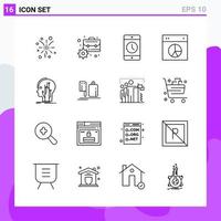 Satz von 16 Symbolen im Linienstil kreative Gliederungssymbole für Website-Design und mobile Apps einfaches Liniensymbolzeichen isoliert auf weißem Hintergrund 16 Symbole vektor