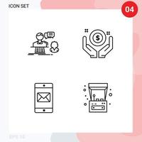 moderner Satz von 4 gefüllten flachen Farben Piktogramm der Beratungsanwendung Kontaktinvestition mobile Anwendung editierbare Vektordesign-Elemente vektor