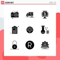 Aktienvektor-Icon-Pack mit 9 Zeilenzeichen und Symbolen für bearbeitbare Vektordesign-Elemente der Pfeilpapierzahlungszwischenablage-Website vektor