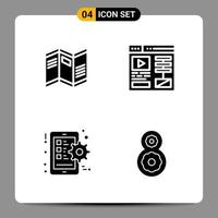 4 schwarze Icon-Pack-Glyphen-Symbole Zeichen für ansprechende Designs auf weißem Hintergrund 4 Icons gesetzt vektor