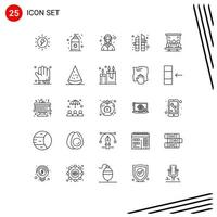 Stock Vector Icon Pack mit 25 Linienzeichen und Symbolen für Technologieprojekt weibliche Saunabambus editierbare Vektordesign-Elemente