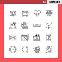 16 Icon Pack Line Style Umrisssymbole auf weißem Hintergrund einfache Zeichen für die allgemeine Gestaltung vektor