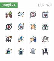 Corona-Virus 2019 und 2020 Epidemie 16 flache, farbig gefüllte Symbolpakete wie Blut-Coronavirus-Bakterien Bakterien-Nachrichten Virus-Coronavirus 2019nov-Krankheitsvektor-Designelemente vektor