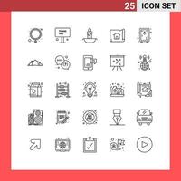 25 Benutzeroberflächen-Linienpaket mit modernen Zeichen und Symbolen der Schlosshaus-Kerzenkarte, die editierbare Vektordesign-Elemente erstellt vektor