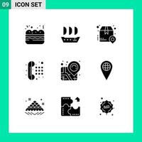9 kreativ ikoner modern tecken och symboler av stift plats paket ringa vaddera telefon redigerbar vektor design element