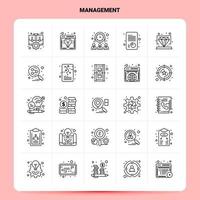 Umriss 25 Management Icon Set Vektor Linienstil Design schwarze Icons Set lineares Piktogramm Pack Web und mobile Geschäftsideen Design Vektor Illustration