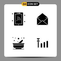 4 schwarze Icon-Pack-Glyphen-Symbole Zeichen für ansprechende Designs auf weißem Hintergrund 4 Icons gesetzt vektor