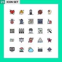 25 gefüllte Linien flaches Farbkonzept für mobile Websites und Apps Kopf menschliche Stifte menschliche Intelligenz form editierbare Vektordesign-Elemente vektor