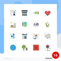 16 flaches Farbpaket der Benutzeroberfläche mit modernen Zeichen und Symbolen der Liebesumgebung Web-Währungsfluss editierbares Paket kreativer Vektordesign-Elemente
