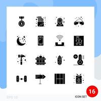 16 solides Glyphenkonzept für Websites, Handys und Apps, Monddatum, arabische Frauen, Geek-Brillen, editierbare Vektordesign-Elemente vektor