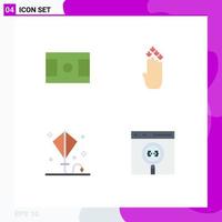 Stock Vector Icon Pack mit 4 Zeilenzeichen und Symbolen für Felddrachen Finger nach unten Spielzeug editierbare Vektordesign-Elemente