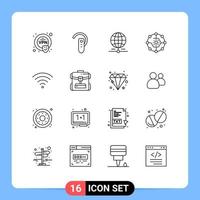Stock Vector Icon Pack mit 16 Zeilenzeichen und Symbolen für Share-Konnektivität Earth-Computing-Share-Netzwerk editierbare Vektordesign-Elemente