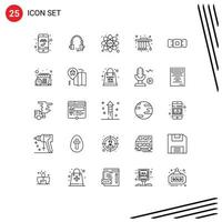 25 Zeilenpakete für die Benutzeroberfläche mit modernen Zeichen und Symbolen der Bowtie-Wissenschaft helfen der Physik, editierbare Vektordesign-Elemente zu codieren vektor