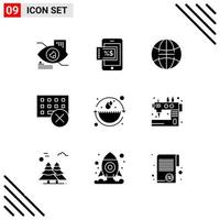 Pixle Perfekter Satz von 9 soliden Symbolen Glyphen-Icon-Set für die Gestaltung von Websites und die Schnittstelle für mobile Anwendungen vektor