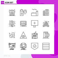 Line Icon Set Packung mit 16 Umrisssymbolen isoliert auf weißem Hintergrund für Webdruck und Handy vektor