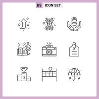 universell ikon symboler grupp av 9 modern konturer av fotografi inlärning kemi hand kemi utbildning kemisk kunskap redigerbar vektor design element