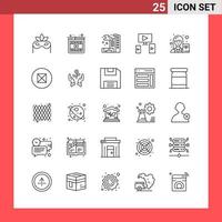 25 Icon Pack Line Style Umrisssymbole auf weißem Hintergrund einfache Zeichen für die allgemeine Gestaltung vektor