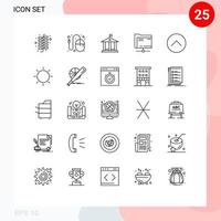 25 universell linje tecken symboler av media spelare upp Bank lagring data redigerbar vektor design element
