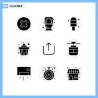 uppsättning av 9 modern ui ikoner symboler tecken för transport ladda upp grädde upp mat redigerbar vektor design element