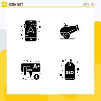 4 universelle solide Glyphenzeichen Symbole von Kartenabzeichen Canon Kids SEO Tag editierbare Vektordesign-Elemente vektor
