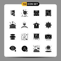 16 schwarze Icon-Pack-Glyphen-Symbole Zeichen für ansprechende Designs auf weißem Hintergrund 16 Icons gesetzt vektor