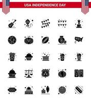 25 solide Glyphenzeichen für Usa-Unabhängigkeitstag-Vogeltrophäen-Partydekorationspreispapier editierbare Usa-Tag-Vektordesign-Elemente vektor