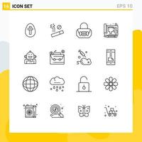 Stock Vector Icon Pack mit 16 Linienzeichen und Symbolen für Emotion Android Fashion Print Drawing Editable Vector Design Elements