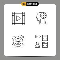 Packung mit 4 kreativen Filledline-Flachfarben von Media-E-Commerce-Player-Zahnradaufklebern, editierbaren Vektordesign-Elementen vektor