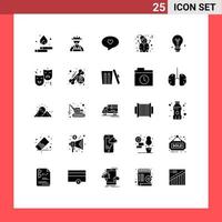solides Glyphenpaket mit 25 universellen Symbolen für Gesicht, Idee, Herz, Bildung, Schneemann, editierbare Vektordesign-Elemente vektor