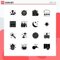 16 solides Glyphen-Konzept für mobile Websites und Apps teilen Media Service Engine Cloud editierbare Vektordesign-Elemente vektor