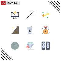 Stock Vector Icon Pack mit 9 Zeilen Zeichen und Symbolen für Getränkepfeile Treppe Boden editierbare Vektordesign-Elemente