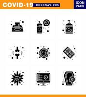 Corona-Virus 2019 und 2020 Epidemie 9 Solid Glyph Black Icon Pack wie virusgeschädigte Virusfraktion Knochenvirus Coronavirus 2019nov Krankheitsvektor-Designelemente vektor