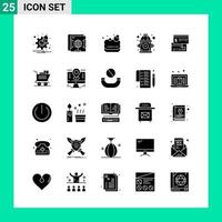 Packung mit 25 Solid-Style-Icon-Sets Glyph-Symbole für den Druck kreativer Zeichen isoliert auf weißem Hintergrund 25 Icon-Set vektor