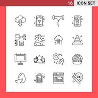 16 Icon Pack Line Style Umrisssymbole auf weißem Hintergrund einfache Zeichen für die allgemeine Gestaltung vektor