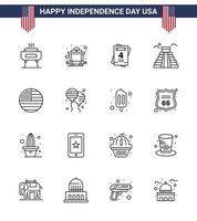 16 usa line pack of unabhängigkeitstag zeichen und symbole der usa flag love amerikanisch amerikanisch editierbare usa day vektor design elemente