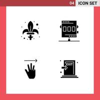 solides Glyphenpaket mit 4 universellen Symbolen für Spiele, Erholung, Schwert, Leichtathletik, Handcursor, editierbare Vektordesign-Elemente vektor