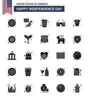 Happy Independence Day Pack mit 25 soliden Glyphen-Zeichen und Symbolen für amerikanische Offiziere trinken Mann imerican editierbare usa-Tag-Vektordesign-Elemente vektor